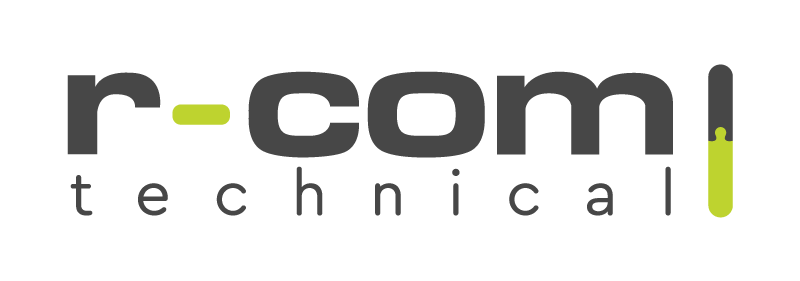 r-com logo grey and green