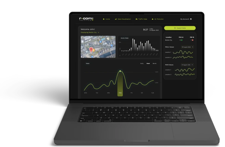 laptop showing r-com technicals customer portal
