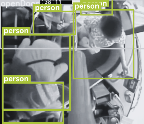an IoT camera showing people getting on a bus